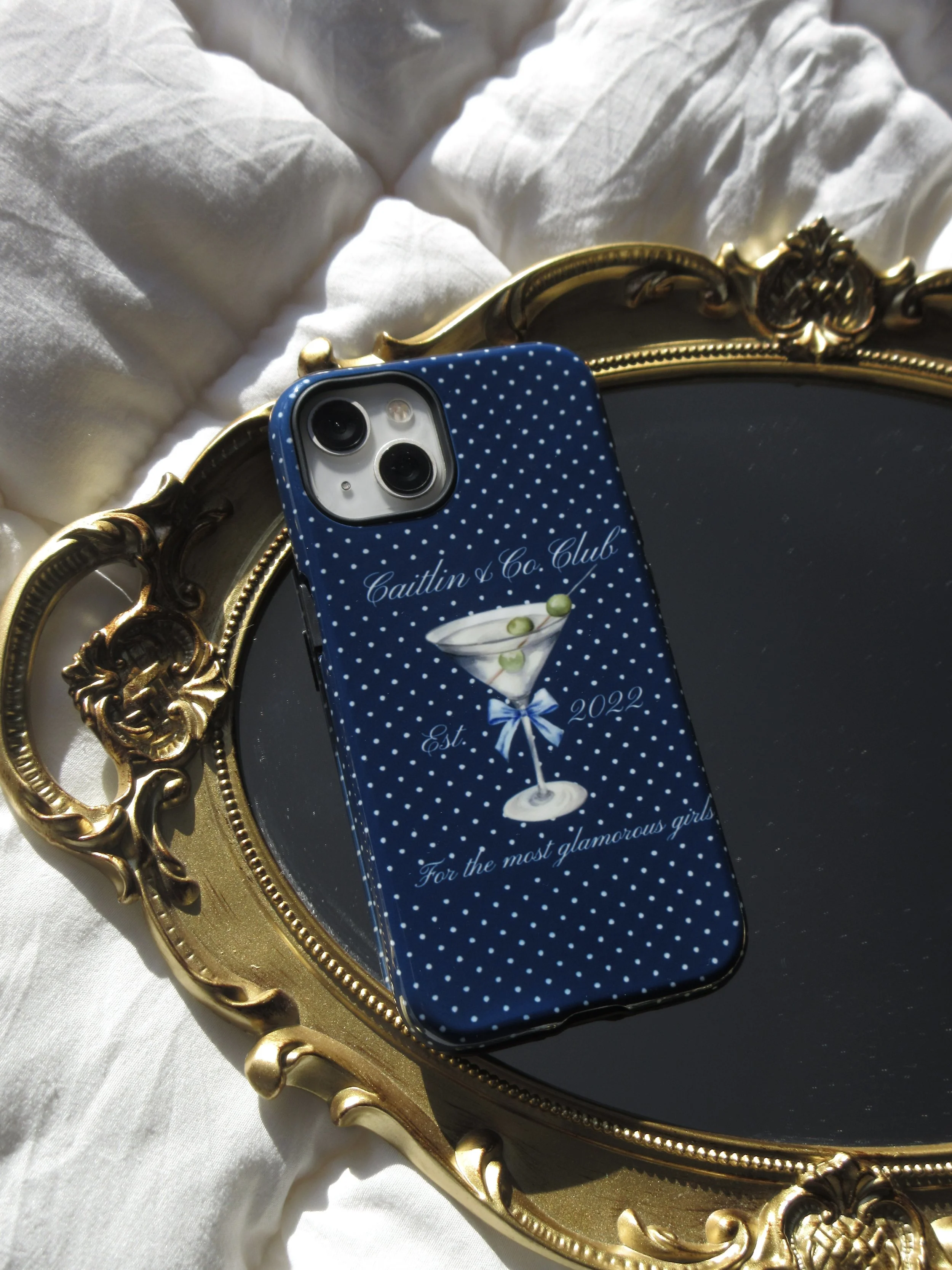 BLUE POLKA DOT PHONE CASE — Caitlin & Co. Boutique